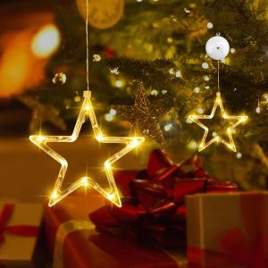 Kal-Lumières D'étoile De Noel Exterieur,Fenêtre Décorative De Noël Avec Étoile,Led Rideau Lumineux Blanc Chaud À Piles Avec Ventouses,Guirlande Lumineuse Décoration Pour Intérieur De Noël,Fête(2pcs) - Neuf
