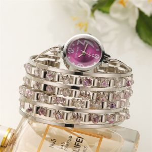Montre Analogique A Quartz Geekthink, Bracelet Jonc Ouvert, Boitier Rond En Acier, Violet - Neuf
