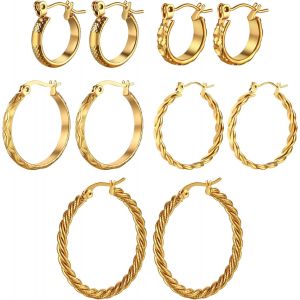 Kal-Boucles D'oreilles Femme Cr&eacute;ole: Boucle D'oreille Acier Inoxydable Epaisses Dor&eacute;s Fantaisie Et &Eacute;l&eacute;gantes Anneaux D'&eacute;pi De Torsion Et De Bl&eacute; - Cadeau Femme Anniversaire St Valentin - Neuf