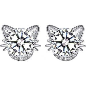 Kal-Femmes Filles Chat Boucles D'oreille, Argent Sterling 925 Cz Zircon Chat Chat Boucles D'oreilles Filles Enfant Bijoux - Neuf