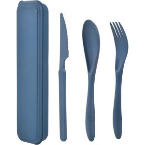 Couvert Pique Nique, Ensemble De Couverts De Camping, Couvert Plastique Reutilisable, Pour Le Travail, Voyage, L'&eacute;cole, Le Pique-Nique, Le Camping Ou Une Utilisation Quotidienne(Bleu) - Neuf