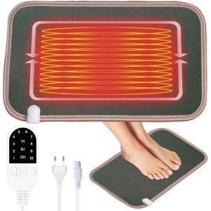 Jgd-Tapis Chauffant Pour Pieds, 30x50cm Chauffe Pied Electrique Avec 10 Niveaux De Chaleur, 3 Minuteries, Tapis Sol Chauffant, Tapis Chauffant &Eacute;lectrique Pour Bureau, Salon (Gris Fonc&eacute;) - Neuf