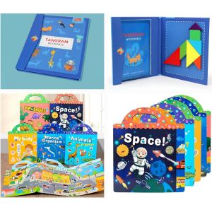 KAL-Tangram Magn&eacute;tique En Bois, Jeu De Puzzle, Jouets De Construction, Jeu De Voyage, Exercice Mental, Livre Qi, Jouet &Eacute;ducatif Formes G&eacute;om&eacute;triques (Bleu) - Neuf