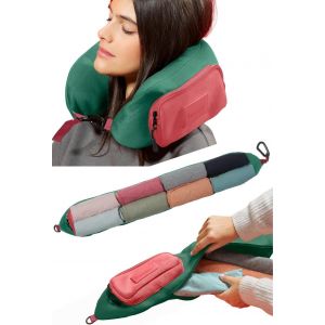KALANKA-TRAVELLERO Oreiller de Voyage rempli de v&ecirc;tements | Sac &agrave; Oreiller de Voyage | Accessoires utiles de Voyage, Oreiller d'avion, Accessoires de Voyage en Avion, M, Vert et Corail - Neuf