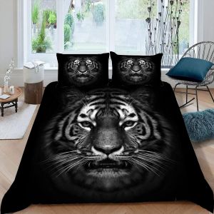Parure De Lit Pi&iquest;&iquest;Ces Tigre Noir Et Blanc Animal De La For&iquest;&ordm;t Housse De Couette X Enfant Personnes D Motif Avec Fermeture &iquest;&iquest;Clair Hypoallergique Microfibre Avec Taies D'oreiller X - Neuf