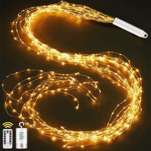 KAL-Guirlande Lumineuse Sapin Noël 2M 200 Led Lumières De Noël Alimenté Per Batteria, 8 Modes Lumineux Cascade De Vigne Avec Télécommande Pour Interieur Exterieur Décoration - Blanc Chaud - Neuf
