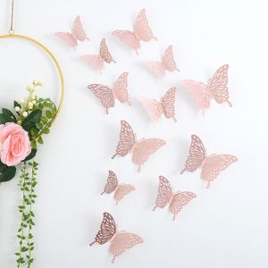 3d Papillon Décoration Murale, 12pcs 3 Tailles D'or Papillons Pour La Fête D'anniversaire En Forme De Gâteau Autocollants Amovibles (Or Rose) - Neuf