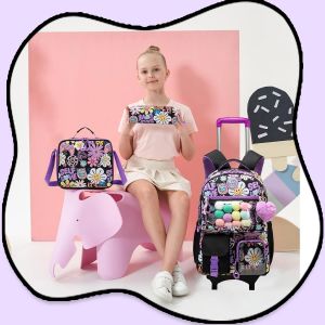 3Pcs Cartable A Roulette Fille, Sac A Roulette Fille Cm2, Cartable Fille Primaire Roulette Fille - Neuf