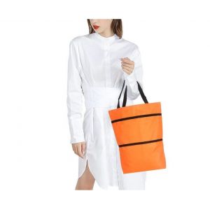 Chariot de courses pliable &agrave; deux niveaux avec roulettes - Chariot orange pour courses et courses - Neuf