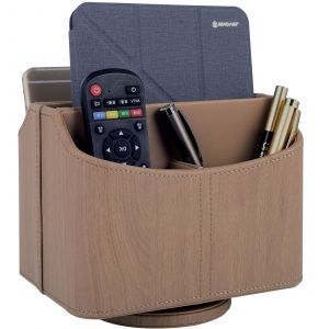 (Grain De Bois D'abricot) Support De Télécommande En Cuir Pu, Boîtier De Télécommande Tv Rotatif À 360°, Boîte De Rangement De Bureau, Stylo, Livres, Téléphone, Boîte De Rangement De Télécommande - Neuf