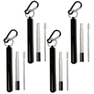 4packs de pailles r&eacute;utilisables,paille en m&eacute;tal avec silicone,pailles de voyage en silicone Pcs parfaits pour les voyages - Neuf
