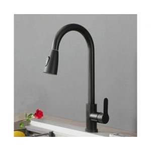 Robinet de cuisine extractible avec mitigeur et douchette - Acier inoxydable noir - Neuf