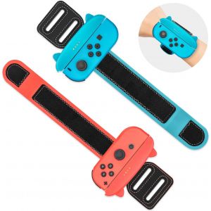 2 Pack Bracelets Pour Nintendo Switch/Switch Oled Joy Con - Sangle De Poignet R&eacute;glable Poign&eacute;e De Manette Pour Just Dance 2025/2024/2023/2022/2021 Et Zumba Burn It Up (Rouge Et Bleu) - Neuf