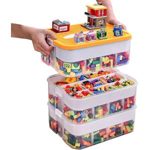 Jexnovashop-Boite Rangement Plastique Pour Lego Briques, 3 Couches Boite Rangement Pour Lego Avec Couvercle, Enfant Jouets Empilable Organiseur Transparent Avec Compartiments Pour Ranger Les Jouets - Neuf