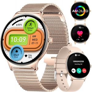 Montre Connectée Femme Avec Surveillance Du Mouvement, 1.43"" Amoled Hd Montre Femme Avec Appels Bluetooth, Ip68 Montre Connectée Femme Waterproof, Santé Des Femmes/Calories/Spo2, Android Ios - Neuf
