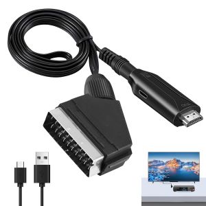 Convertisseur Péritel Vers Hdmi: Entrée Péritel Vers Sortie Hdmi Avec Câble,Convertisseur Vidéo Audio Hd 1080p/720p Pour Dtv Stb Vhs Vcr Ps3 Sky Dvd Blu Ray (1m) - Neuf