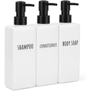 KAL-Distributeur Liquide Vaisselle, 3 Pièces 500Ml Distributeur Savon Cuisine, Distributeur De Savon Liquide, Flacon Pompe Avec Étiquette Imprimée, Distributeur Savon Plastique - Neuf