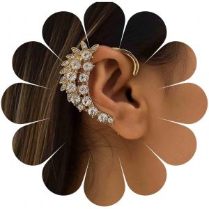 Kal-Boucles D'oreilles Punk Aile En Cristal Cz Aile D'ange Boucles D'oreilles Clip En Strass Boucles D'oreilles Wrap Around Aile Vintage Cartilage Manchette Bijoux Pour Femmes Et Filles (Dor&eacute;) - Neuf
