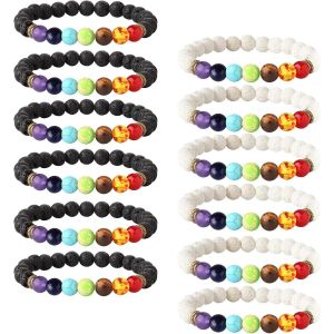 Kalsw-Bracelet En Pierre De Lave 6-12pcs Chakras Perle Bracelet En Pierre Naturelle Huile Diffuseur Bracelet - Neuf
