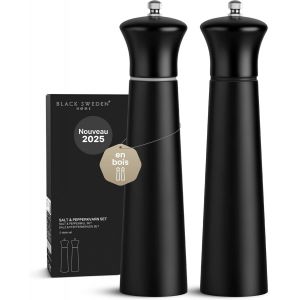 Tianyi-® Lot De 2 Moulins À Sel Et À Poivre Design En Bois - 22 Cm - Noir Et Noir - Broyeur En Céramique - Grand Moulin À Épices - Lot De 2 Moulins À Poivre Et Sel - Neuf