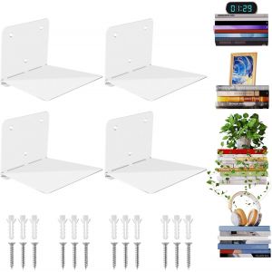 CAUC-Etagere Murale Invisible, Biblioth&egrave;que Murale Etag&egrave;res Flottantes pour Livres, Metal Concealed Bookshelf Livre Murale pour Chambre &agrave; Coucher, Bureau, Cuisine, Lot de 4 - Neuf