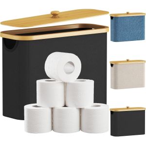 Rangement Papier Toilette, R&eacute;serves &agrave; Rouleaux de Panier Papier Toilette WC avec Bambou Couvercle, Boite Rangement Salle de Bain, Accessoires WC, Panier Rangement Tissu, 23L, Noir - Neuf