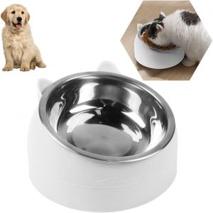 Gamelle Pour Chat, Gamelle Inclinée À 15°, Gamelle Pour Chiot, Gamelle Antidérapante Pour Chat Et Chien, Gamelle Surélevée Et Inclinée, Gamelle Pour Chat, 200 Ml (Blanc) - Neuf