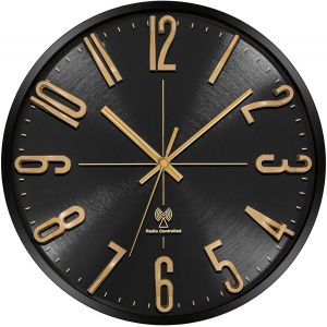 Horloge Murale Radio-pilotée sans tic-tac silencieuse à Quartz 30 cm Fonctionnement à Piles Grande Horloge Murale Facile à Lire pour Chambre, Maison, Cuisine, Chambre à Coucher, Bureau, école (Noir) - Neuf