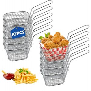 APLU-Lot De 10 Paniers À Frites En Acier Inoxydable Miniatures,Idéaux Pour Les Frites,Les Rondelles D'Oignon Et Les Crevettes,Parfaits Pour Servir Et Frire - Neuf