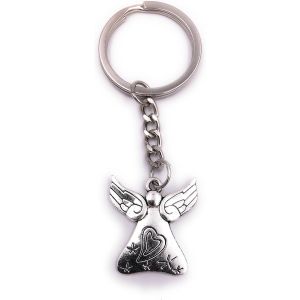 Kal-Ange Gardien Ange Coeur Aile Porte-Clés Pendentif Argent Métal - Neuf