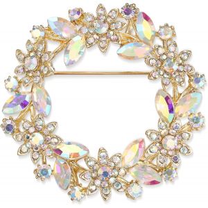 Kjdal-Broche Couronne De Fleurs Avec Strass Et Cristal-Vintage-Pour Femme-Couleur : Violet Et Argent&eacute; - Neuf