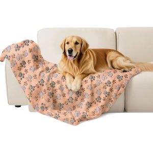 Couverture Polaire Pour Chien, Motif Pattes, 107 X 75 Cm, Marron - Neuf