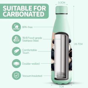 Cheng-Gourde Isotherme, Acier Inoxydable 18/8, Bouteille Isotherme, 500ml Sans Bpa, Gourde Inox Enfant, &Eacute;tanche Double Isolation, Gourde Inox Pour Le Camping, Les &Eacute;coles, Les Gymnases - Neuf