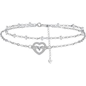 Eryi-Bracelet De Cheville Femme Argent Sterling 925 Double Chaînes Avec Boules Été Pieds Nus Plage Chaînes De Cheville, Réglable 22+4cm - Neuf