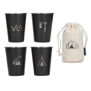 Lot De 4 Gobelets A Eau En Acier Inoxydable 304 De 350 Ml, Pour Barbecue, Biere, Voyage, Exterieur, Noir - Neuf