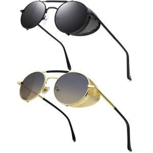 Style Ronde Vintage Polarisées Lunettes De Soleil Rétro Lunettes Uv400 Protection Métal Cadre - Neuf