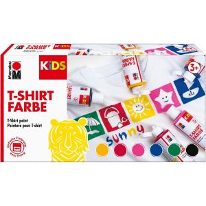 KALANKA-0308000000001 Kids T-Shirt Lot de 6 peintures de 80 ml, pour les tissus, adaptées pour des designs créatifs sur des textiles clairs, après fixation, résistants au lavage jusqu'à 60 °C - Neuf
