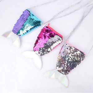 Lot De 3 Porte-Monnaie À Paillettes Pour Petites Filles, Mini Sac À Bandoulière À Paillettes En Forme De Queue De Sirène Avec Sangle Pour Cadeaux D'anniversaire Pour Filles - Neuf