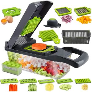 Chenquansarl-Coupe Legumes Multifonctions 16 En 1, Mandoline De Cuisine Et Coupe Legumes Manuel À 7 Lames Remplaçables, Decoupe Legumes Pour Oignons, Légumes - Neuf