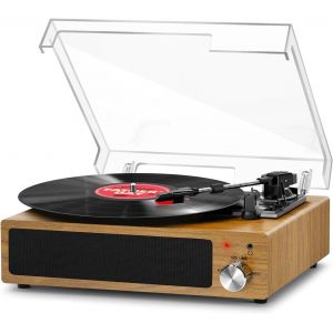 Platine Vinyle, Tourne-Disque Vinyle Bluetooth Portable avec 3 Vitesses 33/45/78 TR/Min, Haut-Parleurs Int&eacute;gr&eacute;s, Prise 3.5mm, Sortie RCA, Entr&eacute;e AUX - Gris - Neuf