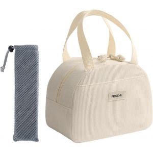 MEVRONISSHOP-Sac Isotherme Repas, BoîTe à DéJeuner IsoléE Pour Femmes, Pochettes à couverts, Sac Isotherme Repas Bureau En Velours CôTelé Pour éCole Bureau Pique-Nique (Blanc cassé) - Neuf