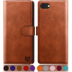 JGD-Etui Coque pour iPhone SE2022/7/8/SE2020 [RFID Blocage][Magn&eacute;tique Protection] Fentes pour Cartes Protection Etui Housse Premium en Cuir PU pour Apple SE2022 Portefeuille Brun Clair - Neuf