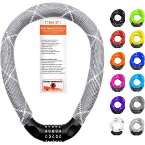 Antivol Cadenas À Combinaison De Codes Pour Vélo Avec Chiffres Et Revêtement En Tissu Extrêmement Robuste,Maillons De Chaîne En Acier,6 X 6 X 6 X 900 Mm (Argent) - Neuf