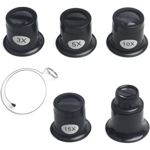KAL-Lot De 5 Loupes D'Horloger 3X/5X/10X/15X/20X Avec Loupe De Bijoutier Avec Bague En Acier Oculaire Pour Bijoux Diamant Montre - Neuf