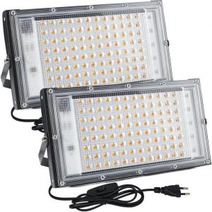 Createstar 100w Projecteur Led Exterieur, 2 Piece Spot Led Exterieur 10000lm Superlumineux, 3000k Blanc Chaud, Ip65 Etanche Eclairag - Neuf