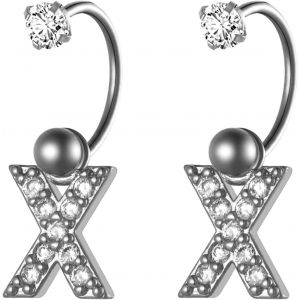 Kal-Boucle Doreille Femme Clous D'oreilles Lettre A-Z Initiale De Prenom Avec Zircone,Piercing Bijoux En Acier Inoxydable Goujon De Nez Ongles D'os D'oreille - Argent Ou Dor&eacute; - Neuf