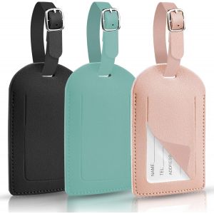 Nzqaf-Lot De 3 Etiquette Valise Pu Cuir Bagage Peut Être Écrit Réglable Étiquettes Valise Pour Sac À Dos Valise D'aviation (3) - Neuf