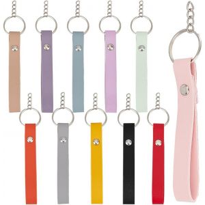 KAL-22 Porte Cl&eacute;s Vierge En Cuir Pu 11 Couleurs Porte Cl&eacute;s En Vrac L&eacute;ger Color&eacute; Rectangulaire Gravure Porte Cl&eacute;s Vierge Avec Anneaux En Alliage D'Argent Pour Porte Cl&eacute;s Estampage Bricolage Artis - Neuf