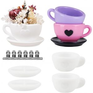 Jexnovashop-4pcs Moules En Silicone Pour Tasse &Agrave; Caf&eacute; Cr&eacute;ativit&eacute; Bougeoir En Silicone Moules En R&eacute;sine &Eacute;poxy Moule En Pl&acirc;tre Avec Plateau Et Pince De 50mm, Artisanat D&eacute;coration-Antiadh&eacute;sif Et Facile - Neuf