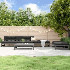 Prolenta Premium - Salon De Jardin 5 Pcs Gris Bois Massif De Pin - Neuf